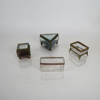 Four Brass & Glass Dresser Boxes