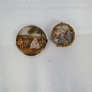 Pair of Painted Miniatures: Compact and Easel