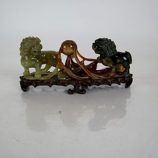 Chinese Jade Fu Dogs Sculpture