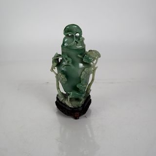 Chinese Mottled Green Jade Covered Vase