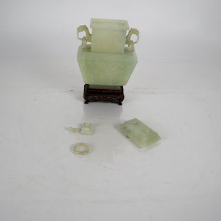 Chinese Celadon Jade Archaistic Covered Vase