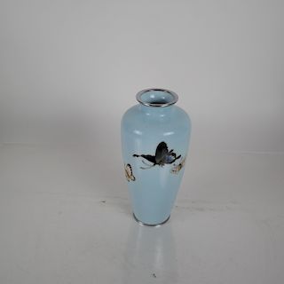 Japanese Ando Enamel Vase with Butterflies