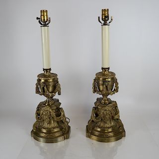 Pair of Ornate Gilt Bronze Lamps