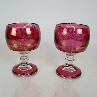 Two Bohemian Glass Goblets, Rose to Clear