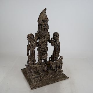 Bronze Sculpture Group: Figures, Animals