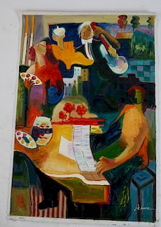 A. KANE: Modernist Piano Player - Oil on Canvas