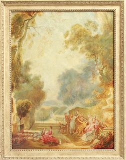 Rococo Style Figural Scene Oil on Canvas