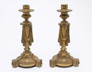 Antique French Empire Bronze Candlesticks, Pair