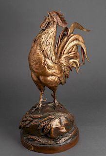 A. Cain French Bronze Rooster Sculpture