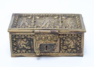Antique Brass Trinket Box w Repousse Cherubs
