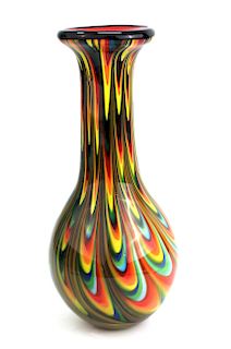Modern Cased Art Glass Pulled Feather Vase