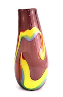 Modern Hand-Blown Art Glass Vase w Rainbow Swirls