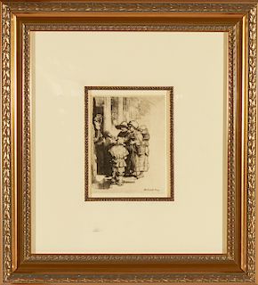 After Rembrandt "Beggars Receiving Alms" Etching