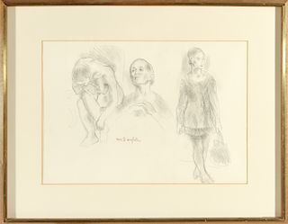 Moses Soyer Studies of a Woman Pencil Drawing