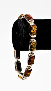 Sterling Silver & Baltic Amber Linked Bracelet