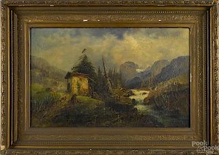 Oil on canvas English landscape, 19th c., initial