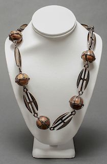 Mexican Taxco Silver Necklace w Wood Beads