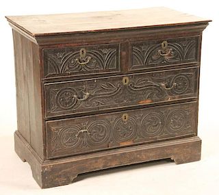 Elizabethan Style Carved Oak Chest of Drawers