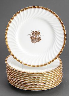 Mintons Tiffany & Co. Gilt Porcelain Plates Set 12