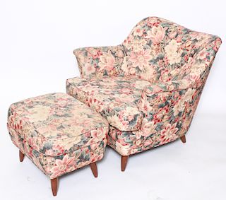 Modern Floral Upholstered Lounge Chair & Ottoman