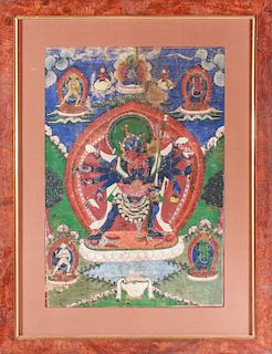 Tibetan Thangka Painting Opaque Pigments on Linen