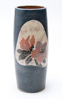 Modern Stoneware Pottery Tall Vase w Flowers