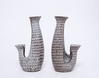 Danish Modern Studio Ceramic Candlesticks, Pair