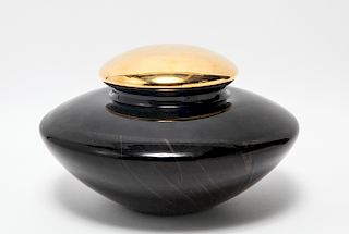 Modern Black Art Glass Vessel with Gilt Lid