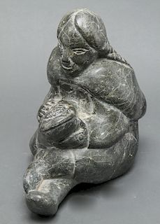 Inuit Carved Soapstone Mother & Child Sculpture