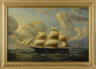 Contemporary oil on canvas portrait of a ship, si