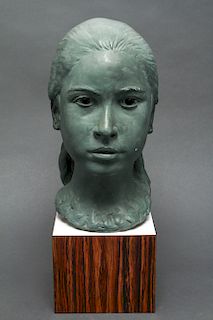 Illegibly Signed Composition Bust of Young Girl