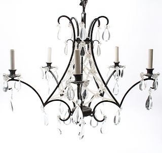 Five-Light Iron and Glass Chandelier