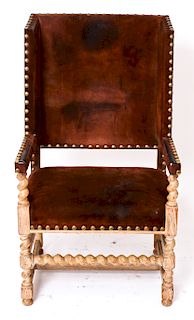 Spanish Colonial Manner Throne w/ Hide Upholstery