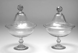 Large Cut Glass Covered Compotes, Pair