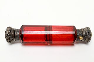 French Red Ruby Glass Double Perfume Bottle 19th C