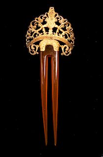 Art Nouveau 14K Gold Pierced Ornamental Comb
