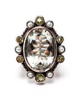 Sterling Silver Faux Gems & Pearls Ring