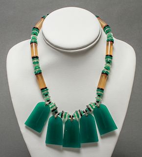 Art Deco Costume Jewelry Green Beaded Necklace