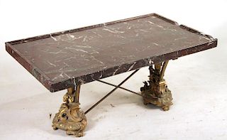 Rococo Style Bronze and Marble Top Low Table
