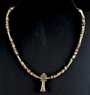 Egyptian Faience Bead Necklace w/ Djed Pillar Pendant