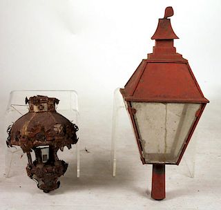 Red-Painted Tole Gas Light, 20th C.
