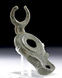 Roman Bronze Oil Lamp - Bull Horn Handle
