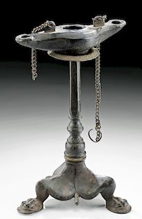 Byzantine Bronze Oil Lamp & Lamp Stand