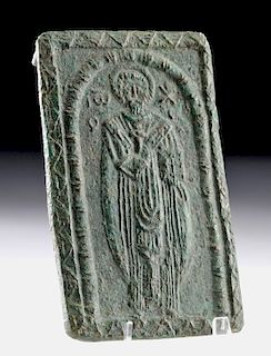 Byzantine Bronze Panel / with St. John Chrysostom