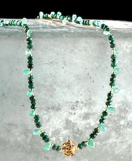 Mughal 18K+ Gold & Ruby Pendant on Emerald Necklace