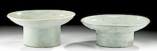 12th C. Korean Celadon Glazed Pottery Pedestal Dishes