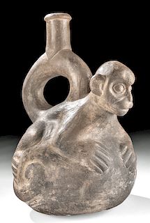Moche I Pottery Monkey Effigy Stirrup Vessel