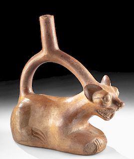 Adorable Moche Pottery Jaguar Stirrup Vessel