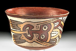 Nazca Polychrome Bowl - Serpent Creature w/ Trophy Head