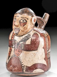 Nazca Pottery Vessel of Warrior Holding Trophy Head